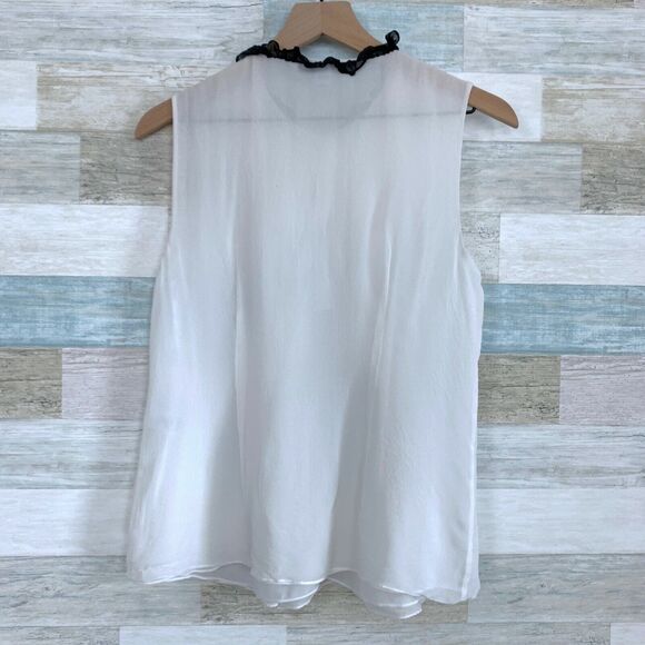 Diane Von Furstenberg Betsy Silk Tuxedo Blouse Black Ivory Sheer Ruffle Womens 8 - Picture 4 of 11